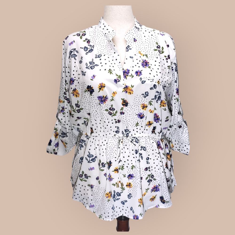 MPH Collection Floral Tunic Top XL White Spring Casual Resortwear NWT